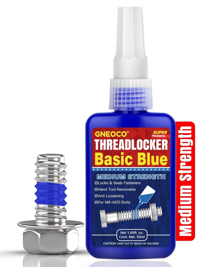 GNEOCO ThreadLocker Blue, Thread Lock Medium Strength Lock Tight for Nuts, Bolts, Fasteners and Metals, Anaerobic Curing Metal Glue to Prevent Loosening and Corrosion (medium-50ml) - Image 1